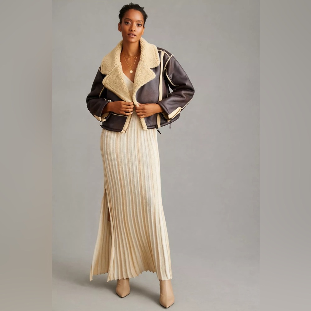 Pilcro Brown Faux-Leather Shearling Jacket with Cream Lining - Picture 3 of 11